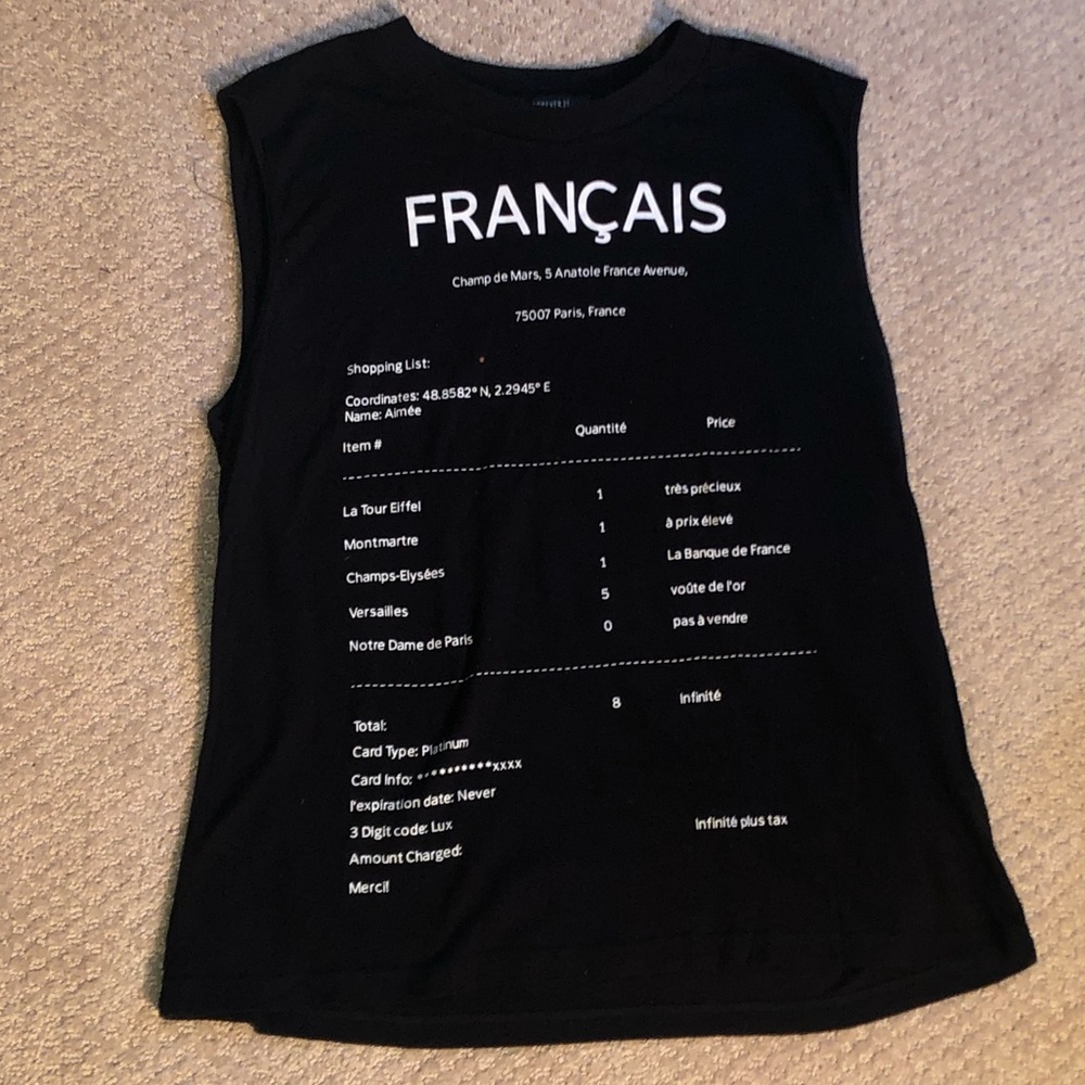 France French  Receipt Tank Top